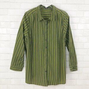 Roaman's Green & Yellow Multi Stripe Button Down Shirt Women's Size 22W